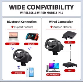 Resim Telefon Uyumlu Oyuncu Direksiyon Seti Titreşimli Wireless Android/ios/ps4/ps3/pc/ns 270• Pedallı 