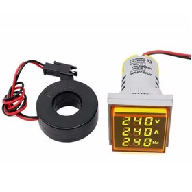 Resim Hatfon Elektronik Dijital Voltmetre / AC Ampermetre / Hertz metre 22mm Kare Sarı (20-500v/0-100a/0-99hz) 