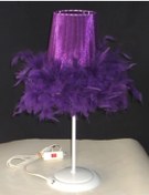 Resim TEKAY AYDINLATMA Çocuk Genç Yatak Odası Beyaz Metal Ayaklı Mor Tüylü Abajur 