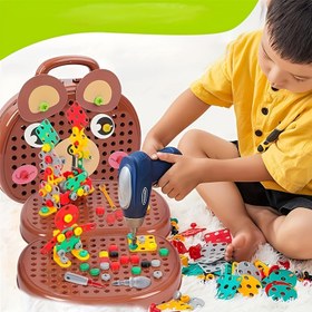 Resim 1 Set Sihirli Oyuncak Alet Kutusu, Ayı ve Matkap ile 203 Parça Sihirli Oyuncak Alet Kutusu, 2D/3D Yaratıcı Alet Kutusu Oyuncak Hediye 3-12 Yaş Çocuklar İçin Uygun Sihirli Oyuncak Alet Ambalaj Kutusu 