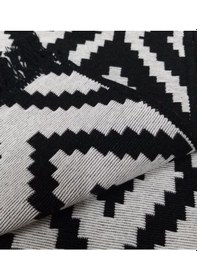 Resim Siyah Beyaz Kilim - Piramit Kare Desen Otantik Model Yıkanabilir 
