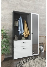 Resim AE-3042 Reina Aynalı Delüx Vestiyer Ayakkabılık Portmanto Takımı Antrasit Gri /Beyaz 