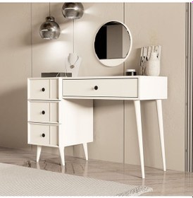 Resim 2250 Rose Aynalı Ahşap Ayaklı Mdf Çerçeveli Makyaj Masası Beyaz 