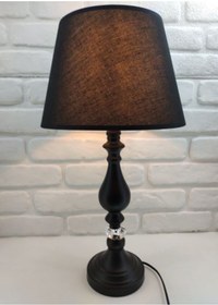 Resim Siyah Rustik Klasik Metal Yüksek Ayaklı Siyah Şapkalı Abajur Siyah 