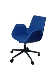 Resim Büro Sandalyesi Siyah Metal Ayaklı Mavi Renk Suni Deri 