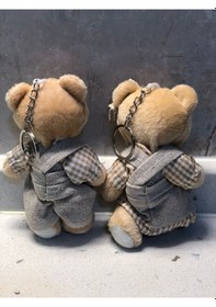 Resim Sevimli Elbiseli Tulumlu Ayıcık Peluş Oyuncak Anahtarlık Uyku Arkadaşı Hediyelik 12 Cm Sevgiliye Eşe Ekru 