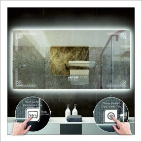 Resim Dnr-Mirror65x90 Cm Beyaz Ledli Tasarım Kumlamalı Dokunmatik Tuşlu Buğu Önleyicili Banyo Aynası Makyaj Aynası 