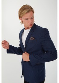 Resim Sposo G-207 Dar Kalıp Desenli Lacivert Erkek Blazer Ceket Lacivert 