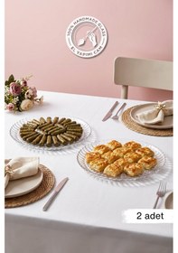 Resim Selen Concept Güneş Model Büyük Boy El Yapımı Cam Tatlı Ve Sunum Tabağı 2'li Set Şeffaf 