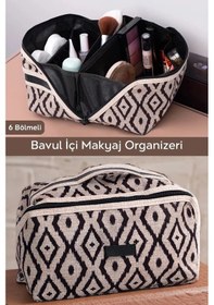 Resim Su Geçirmez Çok Bölmeli Seyahat Çantası Makyaj Düzenleme Çantası Beyaz 