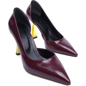 Resim Divolya Scarlet Bordo Kırışık Rugan (8cm) Topuk Boyu Günlük Kullanım Stiletto 