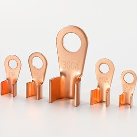 Resim 20 adet Bakır Spade Terminal Bağlantı Elemanları - 20A 300A 50A Elektrik Kablosu için Non-Insulated Yuvarlak Kulaklıklar, Crimp Terminasyonu, Elektronik Bileşenler Yok, Elektrik Terminal Blokları 