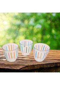 Resim Rakle 3'lü Su Bardağı Seti Renkli Çizgi Desenli 280 Cc 