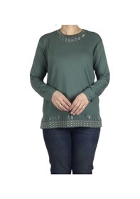 Resim Kadın Yakası Ve Etek İşlemeli Taşlı Likralı Yazlık Bluz Mint Yeşili 