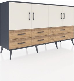 Resim Hyperion Konsol 6 Raflı 6 Çekmeceli 4 Kapaklı 176x44x99 Antrasit- Antrasit-aytaşı/çam 