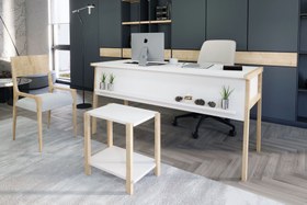 Resim LAGOMOOD ZENİTH OFİS MASA TAKIM, BEYAZ MEŞE 