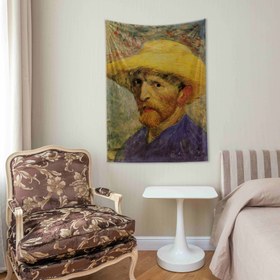 Resim Van Gogh Self-Portrait with Straw Hat - Hasır Şapkalı Otoportre Duvar Örtüsü - 60 cm x 90 cm 