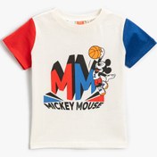 Resim Erkek Bebek Mickey Mouse Baskılı Kısa Kollu Bisiklet Yaka Lisanslı Tişört Pamuklu 