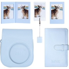 Resim Instax Mini 12 Mavi Deri Kılıf Laporta Deri Albüm ve Fotoğraf Çerçeveleri Aksesuar Seti 