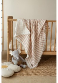 Resim Zeypba 4 Katlı Müslin Örtü Pembe Çizgili 110x110 CM Bebek & Çocuk İçin % 100 Pamuk Pembe Melanj 