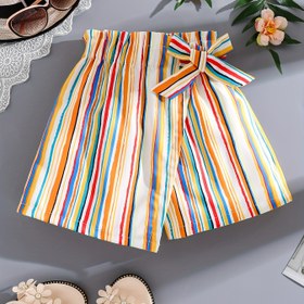 Resim Kızlar İçin Yaz Modası Gökkuşağı Çizgili Skort - Hafif, Rahat ve Nefes Alabilir Plaj Tatilleri İçin 