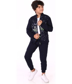 Resim Toontoy Kids Toontoy Erkek Çocuk Balıkçı Yaka Baskılı Eşofman Takım Lacivert 
