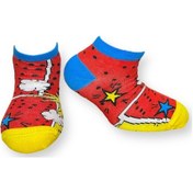 Resim Me-vo Tekli Kırmızı Renkli Esnek Nem Alabilen Pamuklu Karikatür Desenli 7-10 Yaş Erkek Çocuk Patik Çorap Kırmızı 