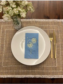 Resim Gold Yaldızlı Mavi Hindiba Çiçeği Baskılı Garson Katlama Peçete 16 Adet 