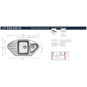 Resim Ukinox Lotus LT915 Modeli 1.5 Gözlü Köşe Paslanmaz Çelik Dekorlu Eviye 
