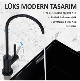Resim Piksel Aqua Lüks Su Arıtma Musluğu Mat Siyah Paslanmaz 