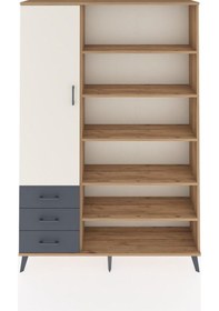 Resim Arges Dolap 9 Raflı 3 Çekmeceli 3 Kapaklı 132x30x195 Çam-aytaşı/antrasit Aytası/antrasıt 