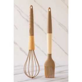 Resim 2'li Isıya Dayanıklı Yanmaz Yapışmaz Bambu Saplı Servislik Metal Çırpma Teli-Silikon Yumurta Fırçası 