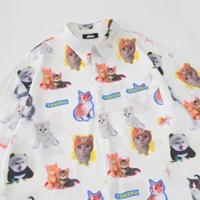 Resim Kedi Baskılı Kısa Kollu Gömlek - 2XL 