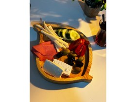 Resim Ata Wood Doğal Ahşap Yaprak Figürlü Kahvaltılık-Çerezlik-Sunumluk-Servis Tabağı 