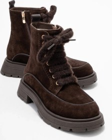 Resim Luvi Shoes Mına Kahverengi Süet Hakiki Deri Kadın Postal Bot Süet Kahve 