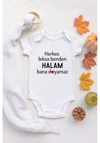 Resim Tuğba Baby Özel Tasarım Herkes Bıksa Benden Halam Bana Doyamaz Bebek Body Beyaz Badi Zıbın Beyaz 