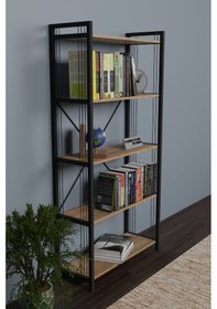 Resim Metal Kitaplık 5 Raflı 180 Cm Telli Büyük Kitaplık Atlantik Çam 