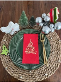 Resim Gold Yaldızlı Kırmızı Çam Ağacı Peçete 16 Lı 