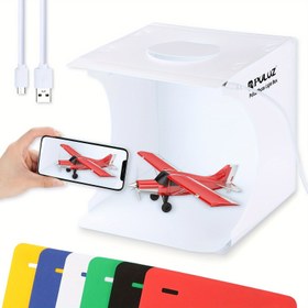 Resim 20cm Kompakt Beyaz Mini Fotoğraf Stüdyosu Kutusu, 20 LED Işık & 6 Renkli Arka Plan - USB ile Çalışan, Taşınabilir Fotoğrafçılık Işık Çadırı Seti Ürün Sergisi ve Dijital Medya Çekimi için, Ürün Fotoğrafçılığı Seti|Katlanabilir Tasarım|LED Işık Çadırı 