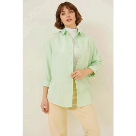 Resim Kadın Oversize Kesim Basic Pamuklu Çağla Yeşili Tesettür Gömlek 