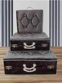Resim Hasret Çeyiz Söz Nişan Bohça Çanta Gelin Damat Çeyiz Sandık 3lü 0565a 