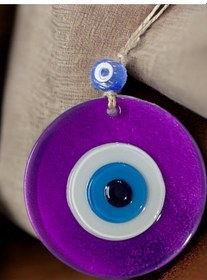 Resim Şeffaf Mor Nazar Boncuklu Duvar Süsü 10 Cm Cam Duvar Dekoru 