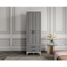 Resim GuneyStore Gözde 2 Kapaklı Komple MDF Antrasit - Beyaz Gardırop 