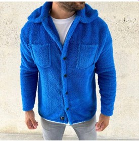 Resim Hazego Erkek Pelüş Polar Hırka Gömlek Yakalı, İlik Düğmeli, Göğüs Cepli, Yumuşak Dokulu Kışlık Regular Fit Rahat Günlük Model - Saks Mavisi Saks 