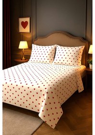 Resim Amour Kırmızı Kalpli Çift Kişilik Nevresim Seti - Çarşafsız 