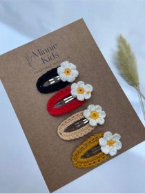 Resim MinnieKids Kız Çocuk Bebek 4 Lü Örgü Çıtçıt Toka Seti 