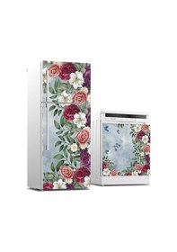 Resim Buzdolabı Ve Bulaşık Makinası Beyaz Eşya Sticker Kaplama Zarif Çiçekler 