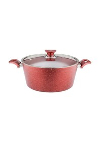 Resim 24 Cm Granit Derin Tencere Cam Kapak - Kırmızı Kırmızı 