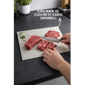 Resim Nandy Home Nora Model Ince Mermer Desenli Cam Kesim Tahtası - 25X35CM - Dayanıklı ve Pratik Kesim Matı 