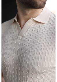 Resim Madmext Taş Rengi Slim Fit Polo Yaka Triko Erkek Tişört E7472 Taş Rengi 
